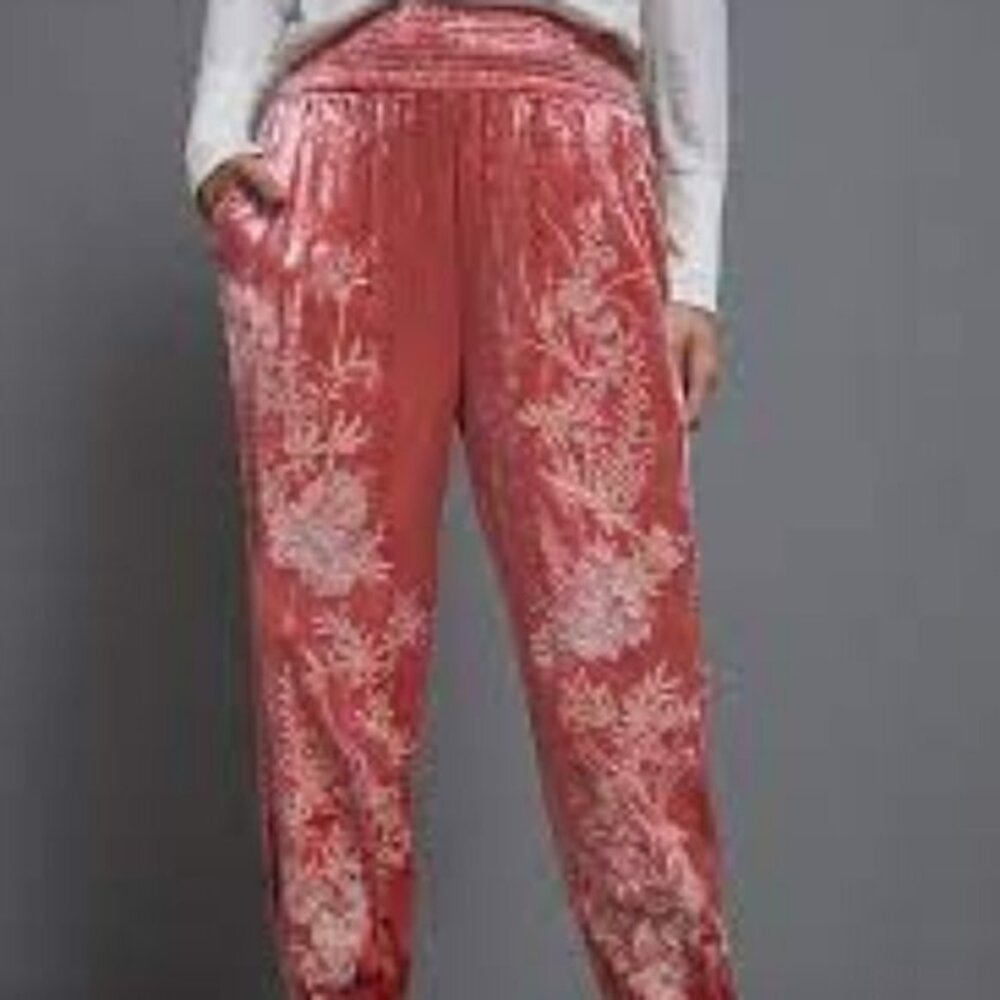 Anthropologie Rosie Embroidered Velvet Joggers xs 2